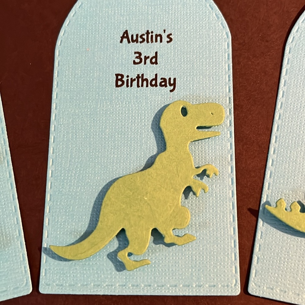 Personalized Dino favor tags. Set of 12. $10 More available. - Picture 3 of 4